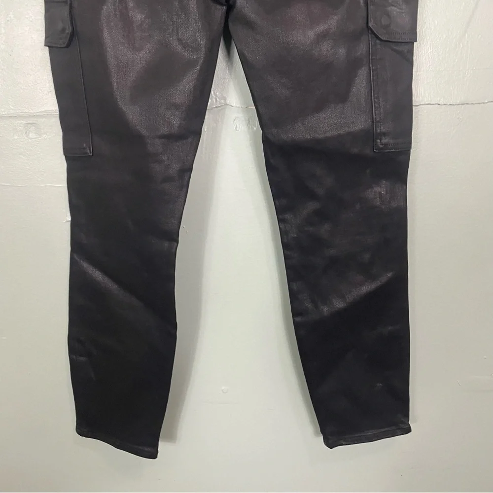 7 For All Mankind Coated Cargo Skinny‎ Black Shiny Women Sz 28 NWT